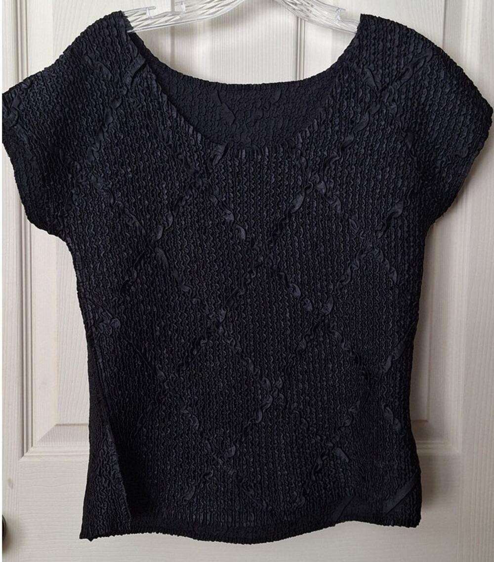 Elastic Crepe Textured short sleeves Black Top Rhombus Argyle M Goth Whimsygoth